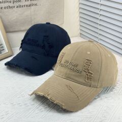 加深大头围纯棉水洗棒球帽刺绣百搭休闲风鸭舌帽破洞大檐瘦脸帽子