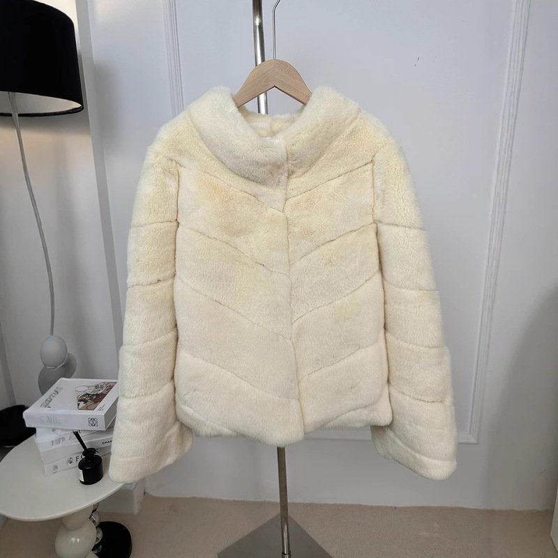 Internet Celebrity Style Rex Rabbit Fur Coat with Stand Collar for Women, 2025 New Winter Stand Collar Model