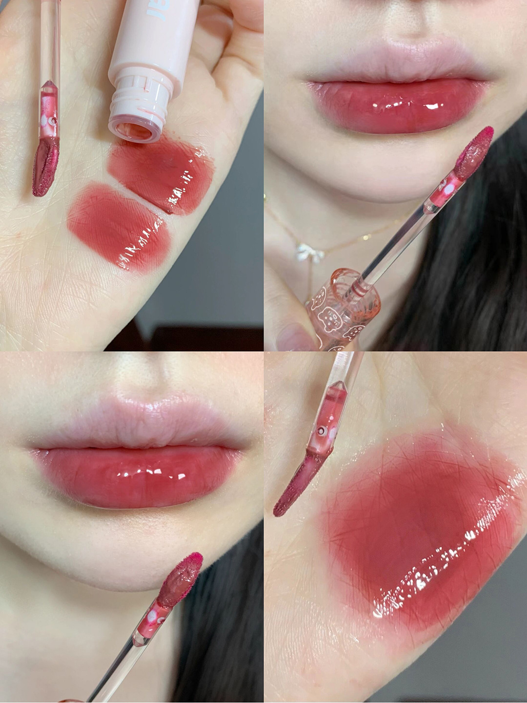 Capo Vini Bubble Bear Lip Gloss Mirror Water Light Glass Pouty Lip Lipstick for Women, affordable student milk tea color Lip gloss undefined