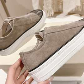 外贸高定品质2025春夏新款串珠厚底休闲运动鞋一脚蹬懒人乐福鞋女