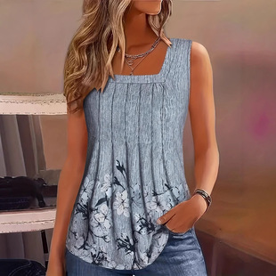 2025 European and American Amazon Temu Independent Station Cross-Border New Casual Large Size Flower Print Casual Pleated Vest
