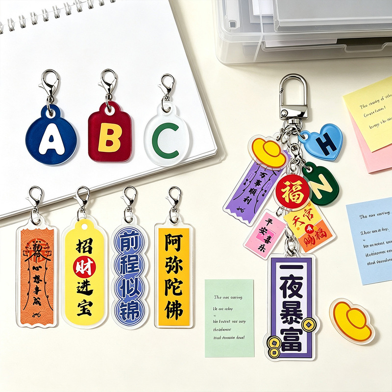 Acrylic keychain DIY, featuring fun and inspirational quotes, cartoon designs, and customizable English letter charms for bags and accessories Acrylic keychain DIY, featuring fun and inspirational quotes, cartoon designs, and customizable English letter charms for bags and accessories