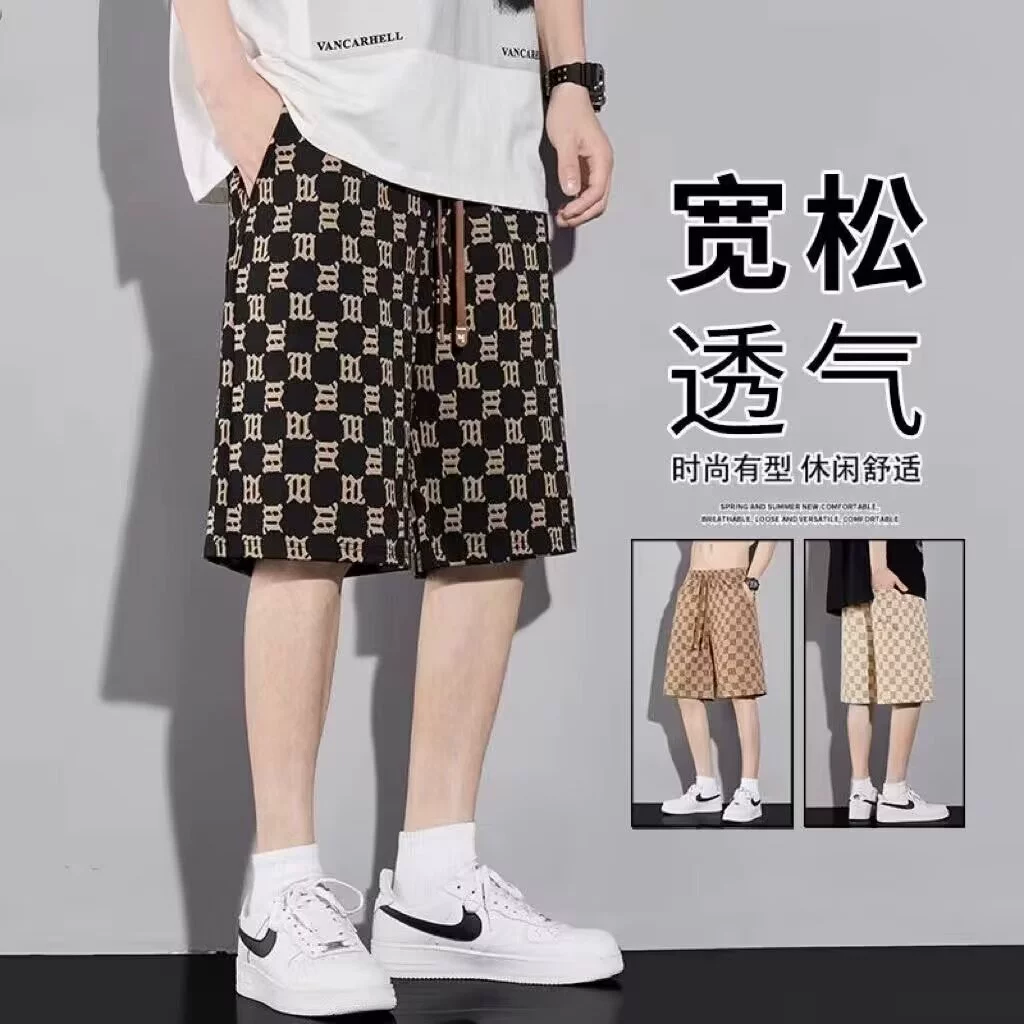 Шорты из ледяного шелка мужские летние тонкие приливные бренды свободные, красивые и полные принты, укороченные брюки, дикие прямые повседневные брюки