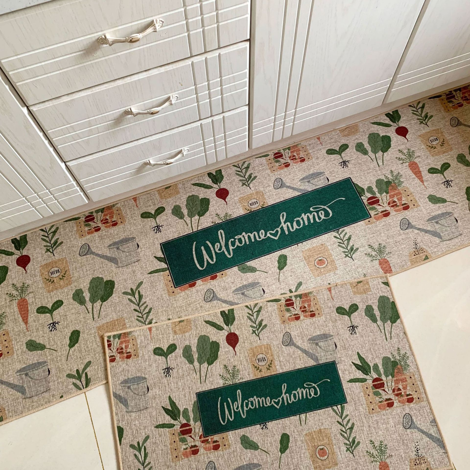 Transfronterizo Amazon cocina esterilla lino absorción esterilla dos piezas set resistente al desgaste esterilla antideslizante cortable hogar image 9