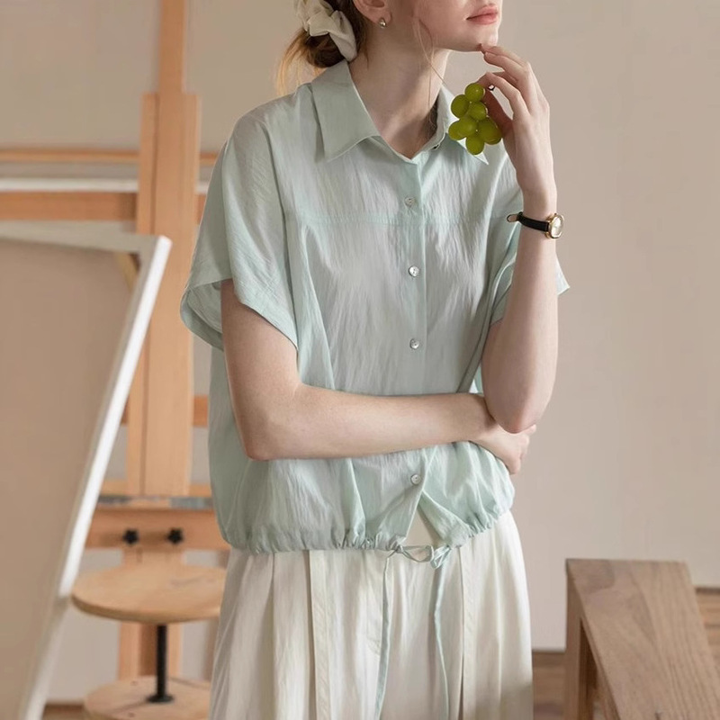 MELLIIY 2025 Summer New Commuter Simple All-match Drawstring Design Outdoor Casual Short-sleeved Shirt for Women