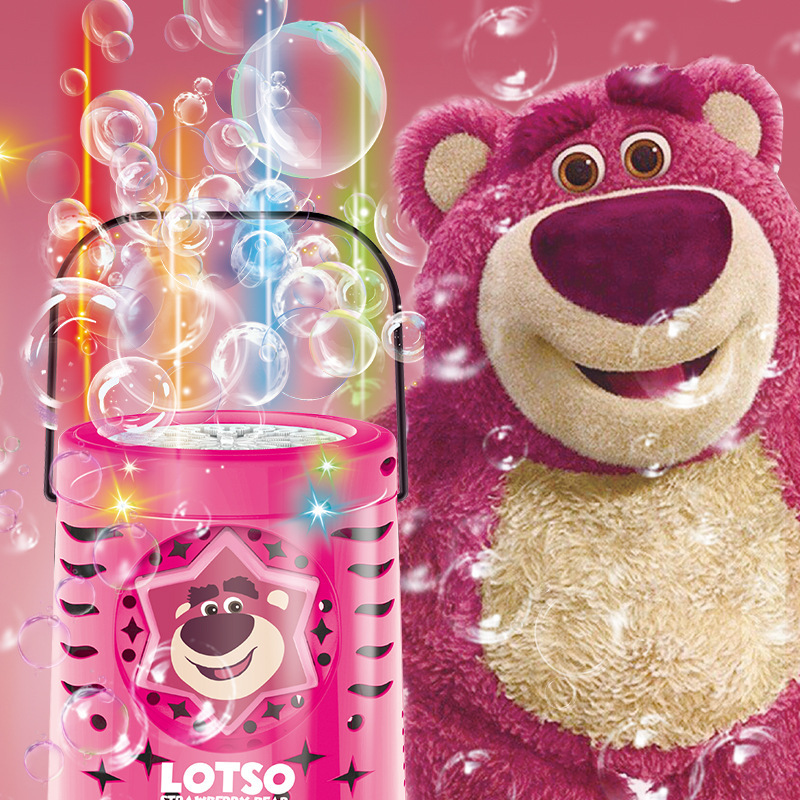 Nuevas máquinas de burbujas transfronterizas de Disney Strawberry Bear Fuegos artificiales burbujas pistola de burbujas automática juguetes para niños al aire libre