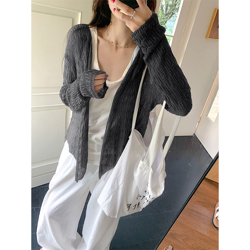 モーゼス女王 秋服 韓国風 ゆったりVネック 上品で万能な長袖日焼け止めニットトップス 59820|undefined