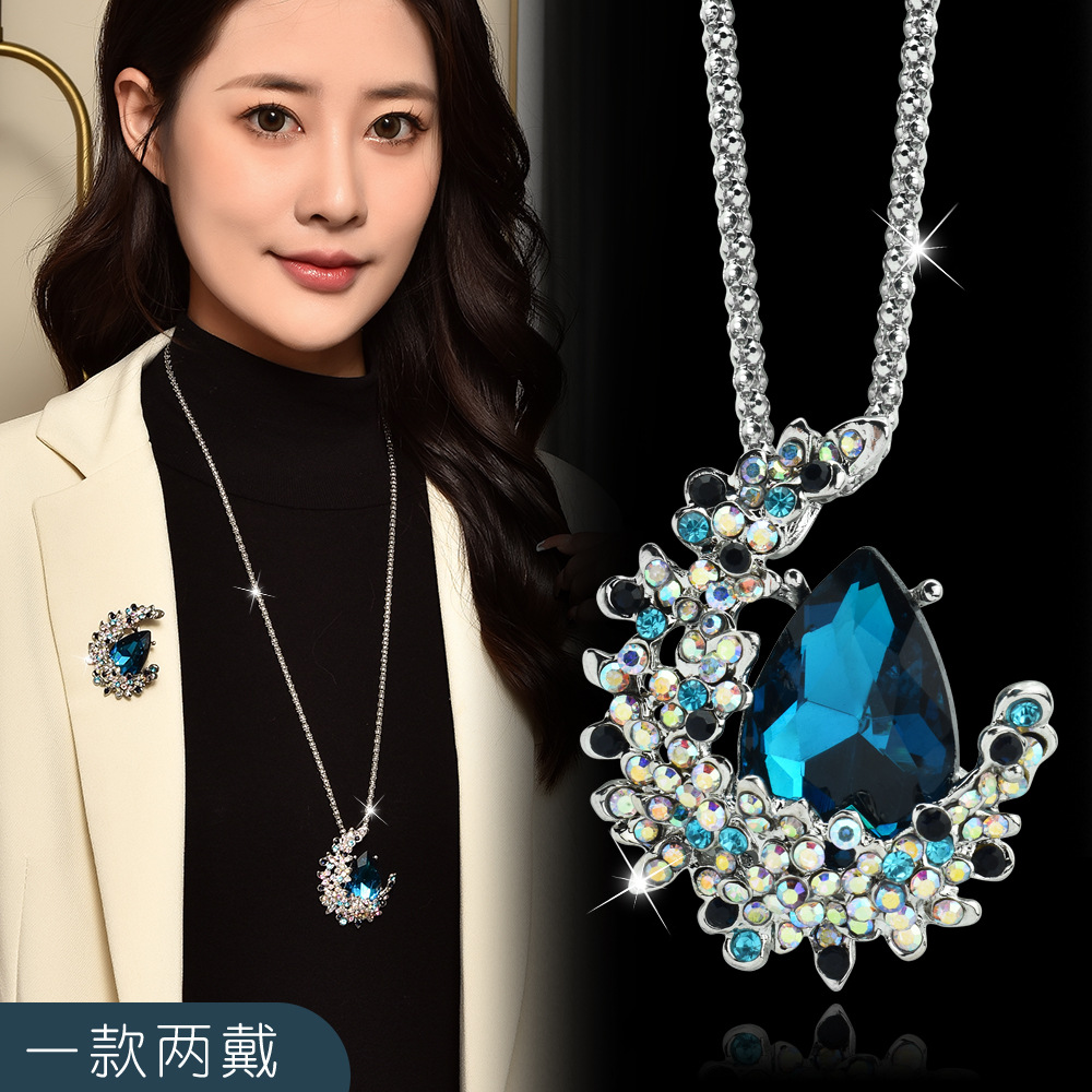 Direct factory sale autumn and winter one-piece two-layer crystal moon sweater chain, temperament versatile fashionable high-end long pendant necklace