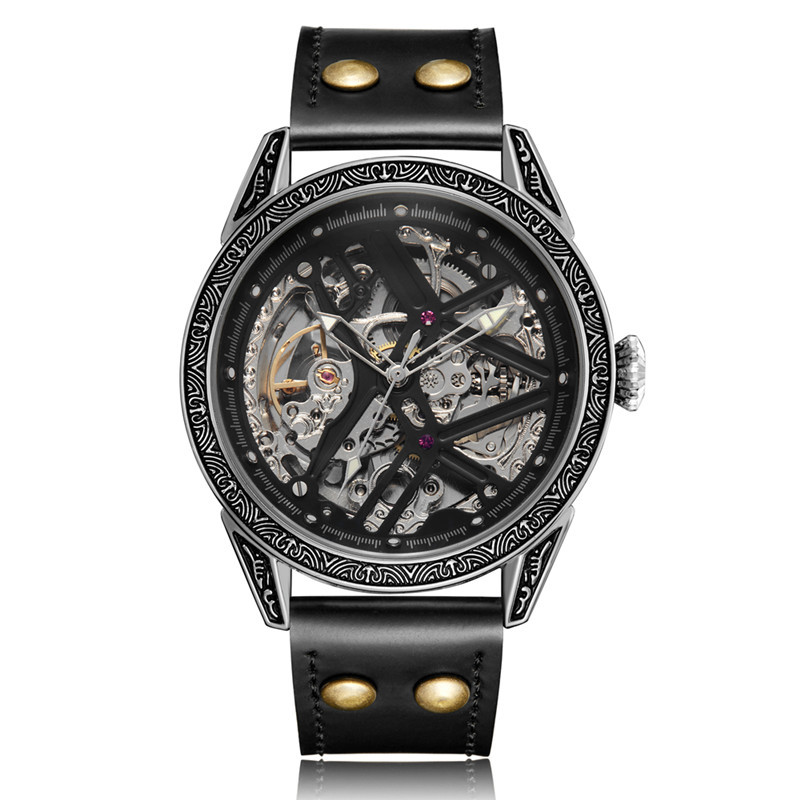 Comercio exterior Venta caliente SHENHUA hombres de moda hueco reloj mecánico de bronce reloj mecánico automático