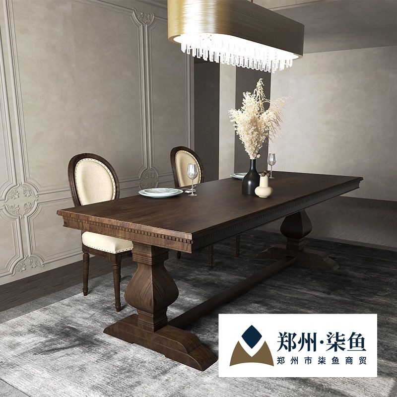 American Light Luxury Solid Wood Dining Table and Chair Combination European Retro Rectangular Tea Table Log Coffee Table Office Long Table