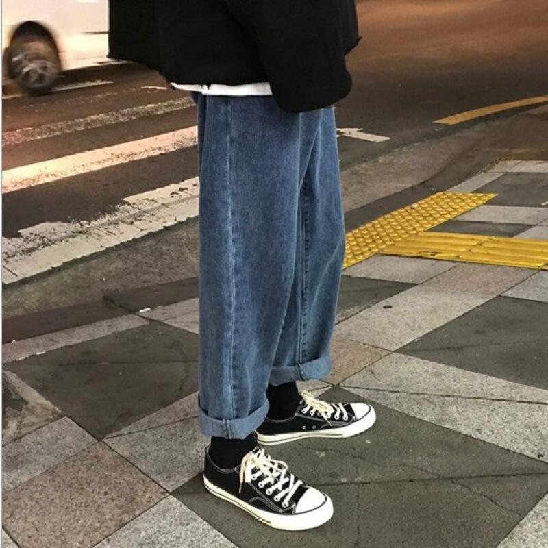 Korean Style Summer Casual Ankle Jeans Loose Wide Leg Korean Style Fashionable Men's Straight Teenagers All-match Pants