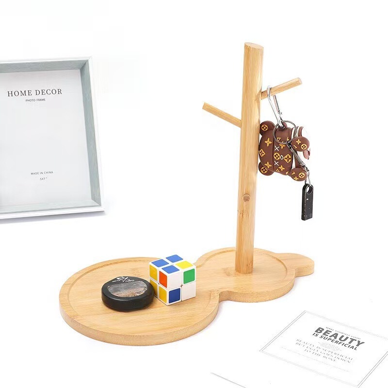 Creative Ornaments Entry Key Rack Bamboo Car Key Chain Rack Box Storage Tray Entrance Tray Storage Rack