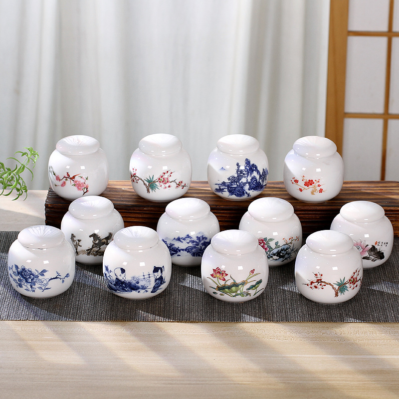 迷你陶瓷茶叶罐便携带密封储存茶罐多款经典小清新中式膏药香粉罐