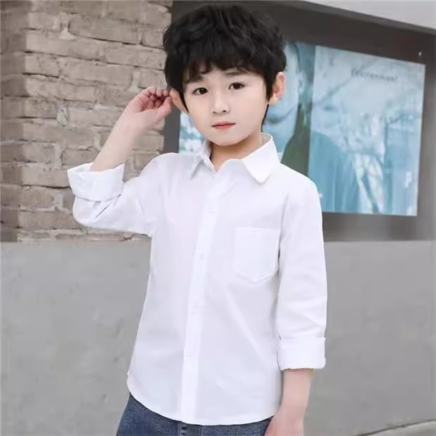 子供用の白いシャツの男の子の長袖の綿の春秋の中で大きい子供の小学生の制服の女の子の白いシャツの演出服|undefined
