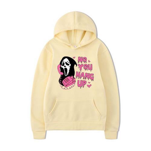 No You Hang Up Halloween Unisex Hooded Sweatshirt with Colorful Print Long Sleeve Loose Casual Top