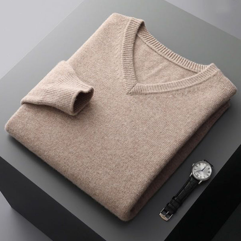 2024新型vネック純色セーター男性ビジネスプルオーバー