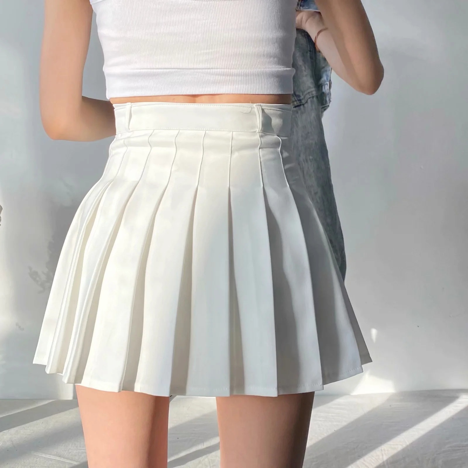 simple pure color high waist pleated skirt   NSAC32332