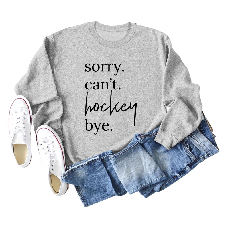 Comercio exterior transfronterizo casual manga larga Sorry't Hockey Bye suéter suelto de cuello redondo para mujer europea y americana