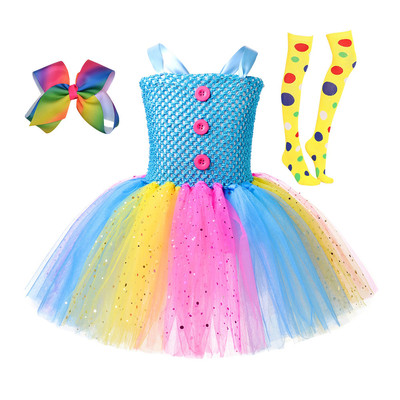 Toddlers girls Colorful masquerade birthday clown Cosplay costume for girl tutu skirts Colorful funny costume puffy skirt for kids