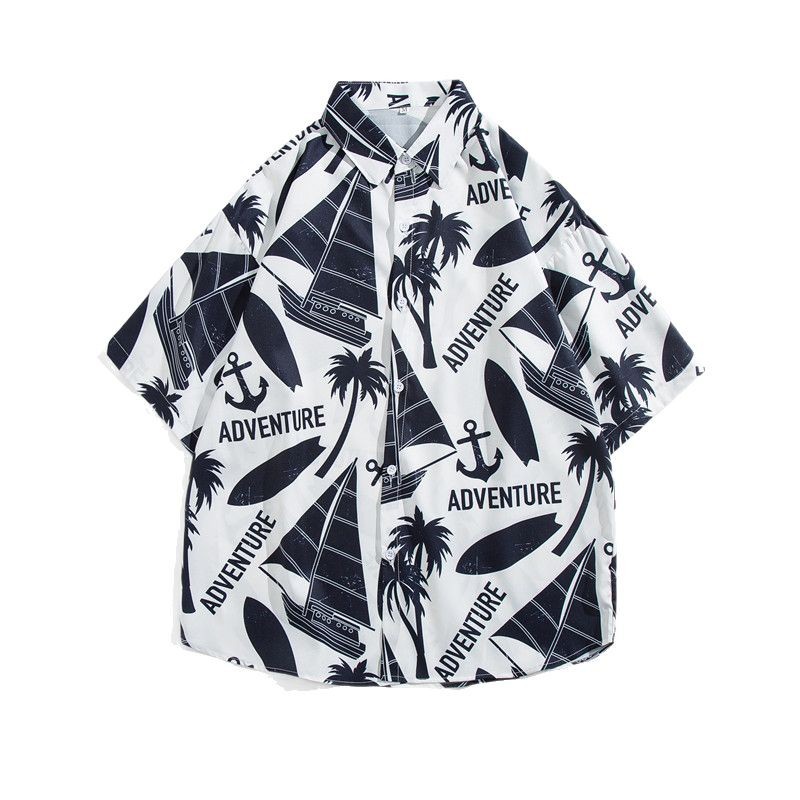Camicia estiva da uomo in seta ghiacciata di alta qualità con stampa di graffiti di strada a maniche corte_voghion.com