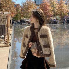 ラムウールジャケット女性の秋/冬の新ショートスタイル小さな香りの毛皮のコートレトロルーズキルティングぬいぐるみトップ