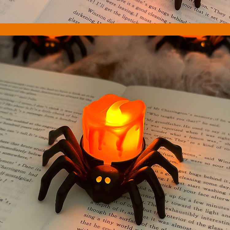 Lámpara de calabaza de Halloween luminosa araña luz nocturna atmósfera decoración props LED adornos de vela electrónica