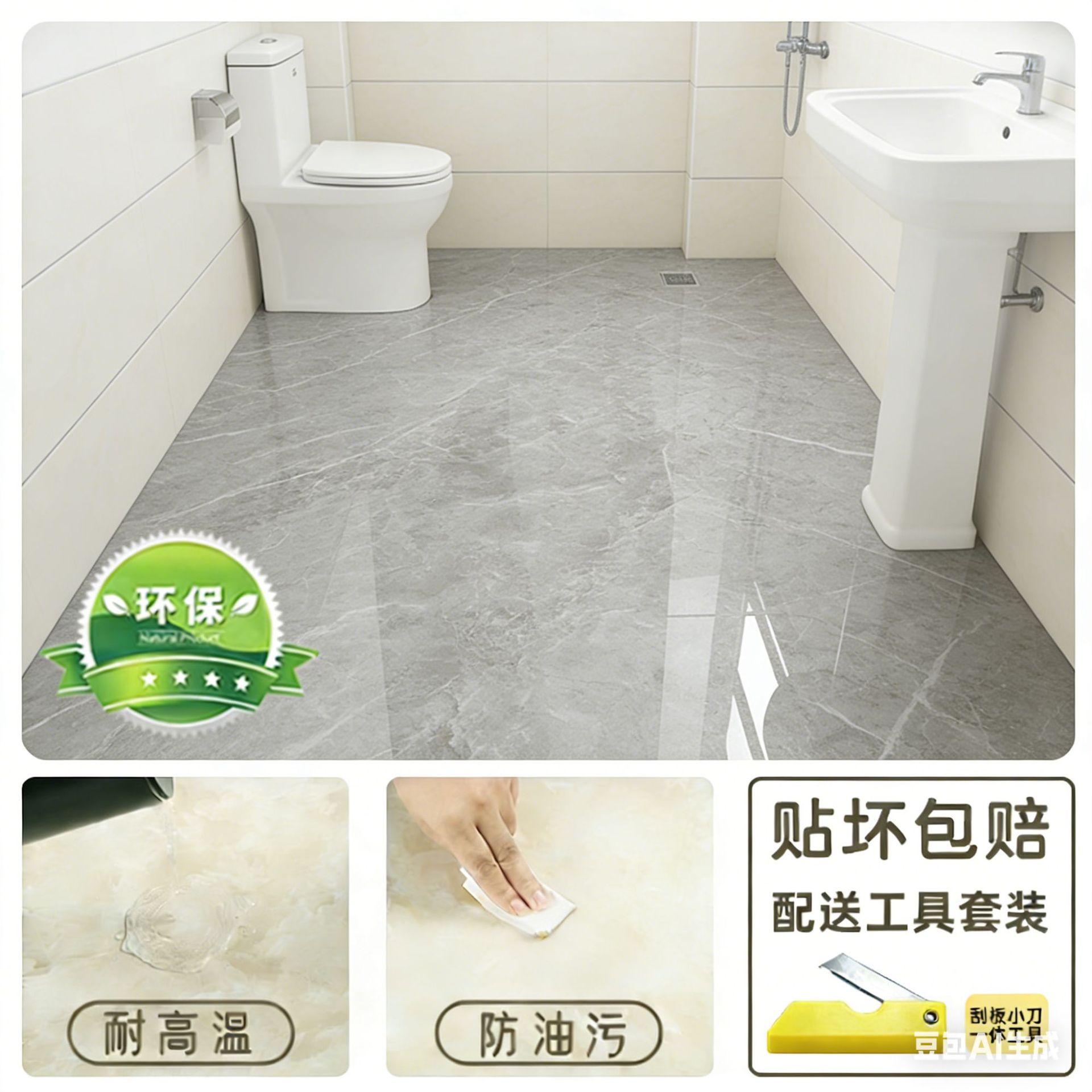 Pegatinas de suelo impermeables para inodoros, renovaciones de suelo para inodoros, pegatinas de baldosas de cerámica transformadas, pegatinas de piso engrosadas, autoadhesivas y antideslizantes