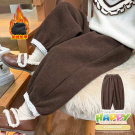 女童加绒裤子秋冬季2025新款儿童冬款加厚灯芯绒宝宝加绒休闲裤潮