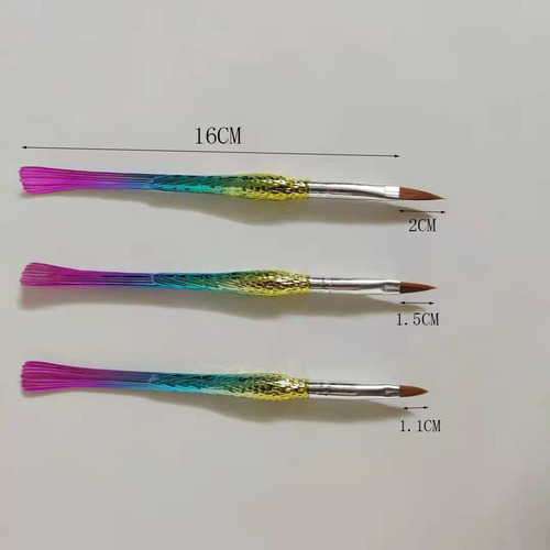 厂家美甲笔彩绘笔渐变炫彩人鱼杆水晶笔3支套装金色头