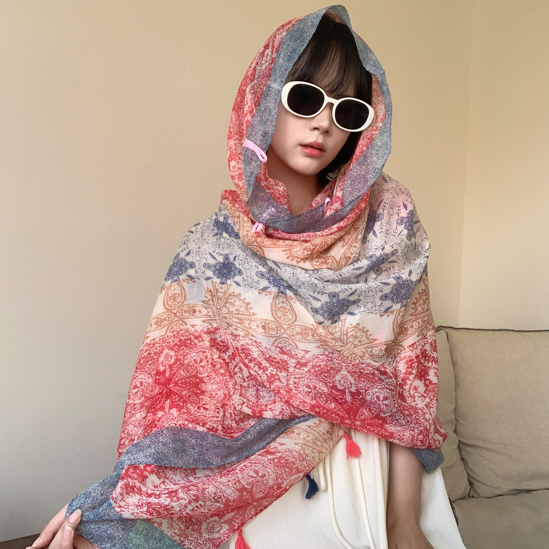 Chal de verano con falda, estampado de verano, nuevo estilo chino, bufanda de seda con hebilla, chal de protección solar, chaleco pequeño