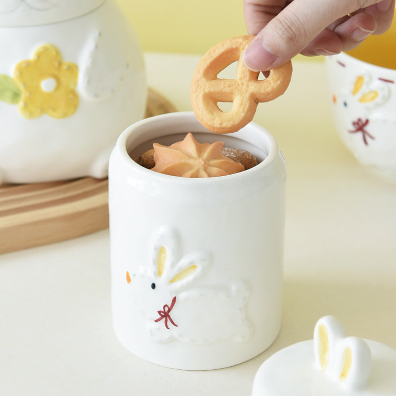 Lindo lindo conejo sellado tarro pequeña capacidad creativa merienda galleta té tarro de almacenamiento decoración artesanal