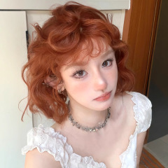 日本製オレンジウィッグ女性ショートヘア人形ネット有名人ショートカーリー前髪ウールカーリーナチュラルCOSフルヘッドギアスタイル