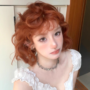 Japanese Style Orange Wig Female Short Hair Doll Popular Short Curly with Several Bangs Wool Curls Natural Cos Full Headgear Style