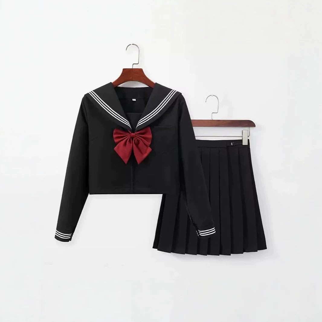 Authentic black sailor uniform JK school uniform skirt pleated skirt skirt set preppy style campus style