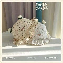 新款春季嬰兒盆帽 6-12月兒童漁夫帽太陽帽子寶寶遮陽防曬帽雙球