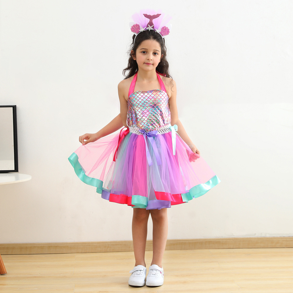 Vestido de sirena con forro y tocado incluido para niñas europeas y americanas, novedad 2025, vestido de fotografía artística.