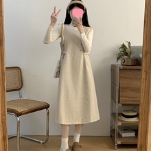 秋冬季毛衣裙套装两件套显瘦法式感复古毛呢无袖背心连衣裙子俩俩
