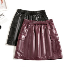 安哥拉红工装植鞣绵羊皮真皮皮裙女2025新款高腰a字包臀半身短裙