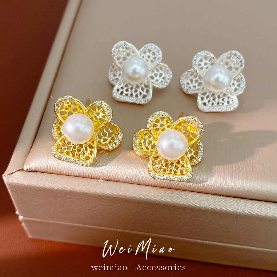 Agujas de plata, perlas de piedra hueca, perlas de flores, perlas de perlas image 1