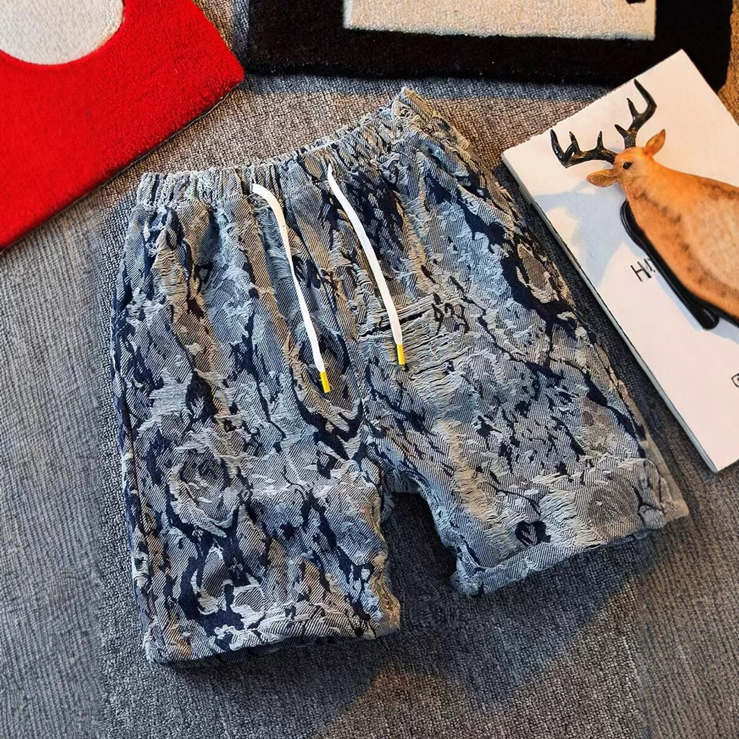 Summer Thin Large Size Denim For Men, Distressed Slim Straight Youth Five-Point Mid-Length Casual Shorts_voghion.com