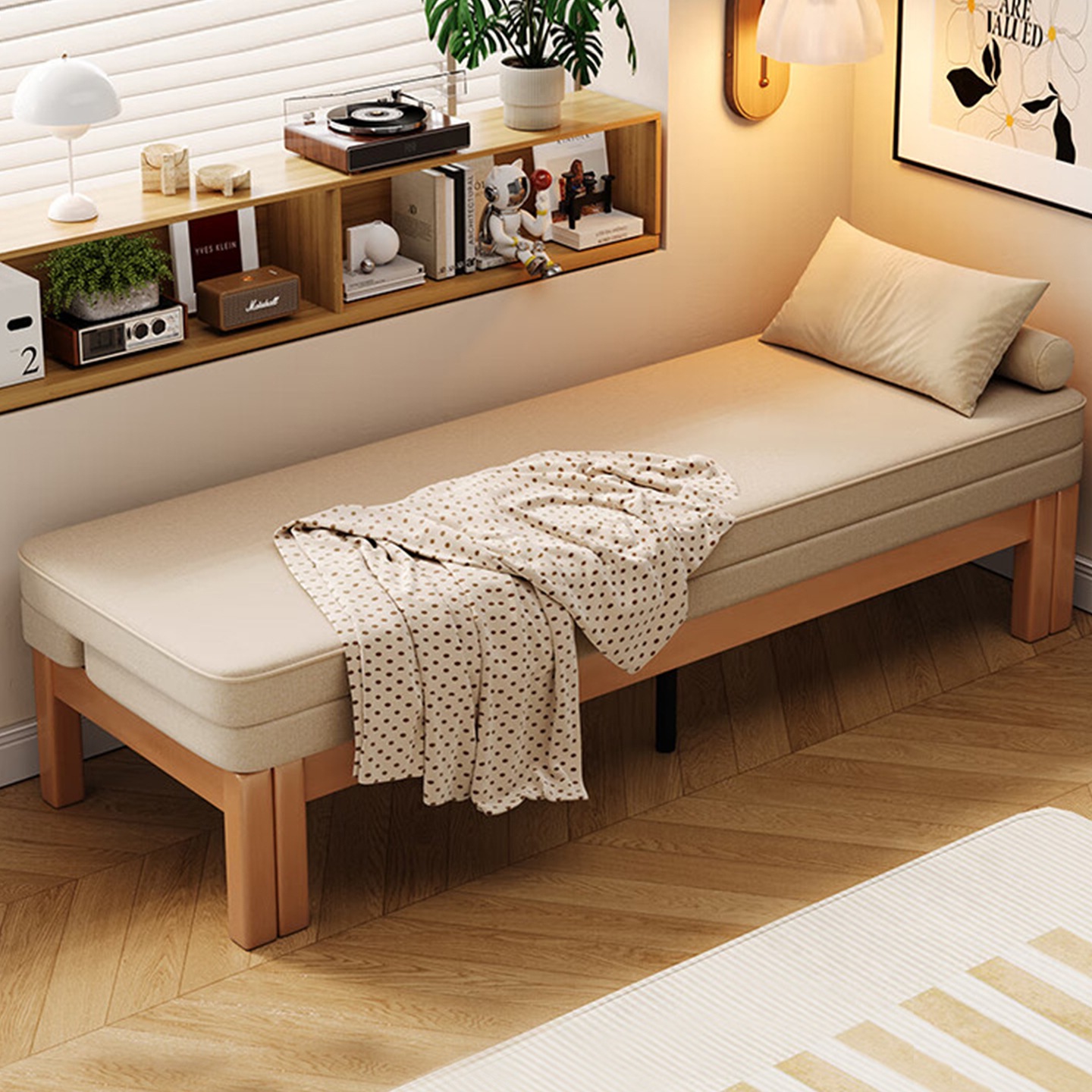 Solid Wood Sofa Bed Folding Dual-Purpose Small Apartment Home Living Room Sitting and Sleeping Multi-Functional Sofa Frame Telescopic Bed Pull-Out Bed