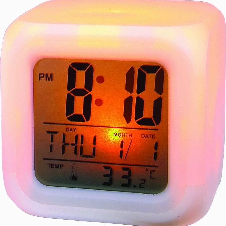 Красочные квадратные часы, красочный будильник с изменяющимся цветом, светодиодный будильник, вечный календарь, вращающийся вечный календарь