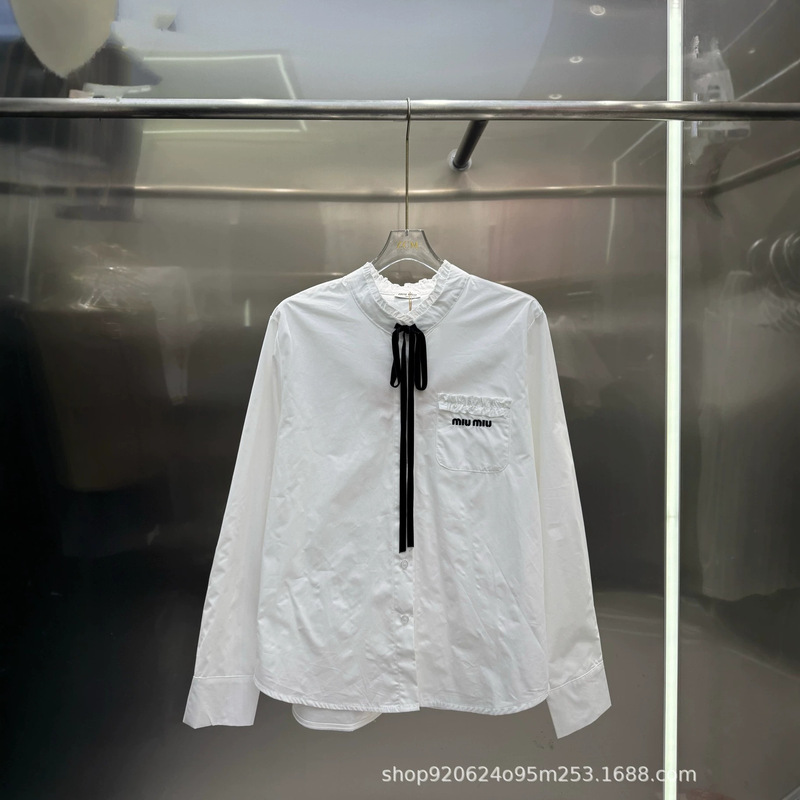 Mm26 Spring and Summer New Velvet Lace-Up Bow Shirt French Retro-Style Top Mm26 Spring and Summer New Velvet Lace-Up Bow Shirt French Retro-Style Top