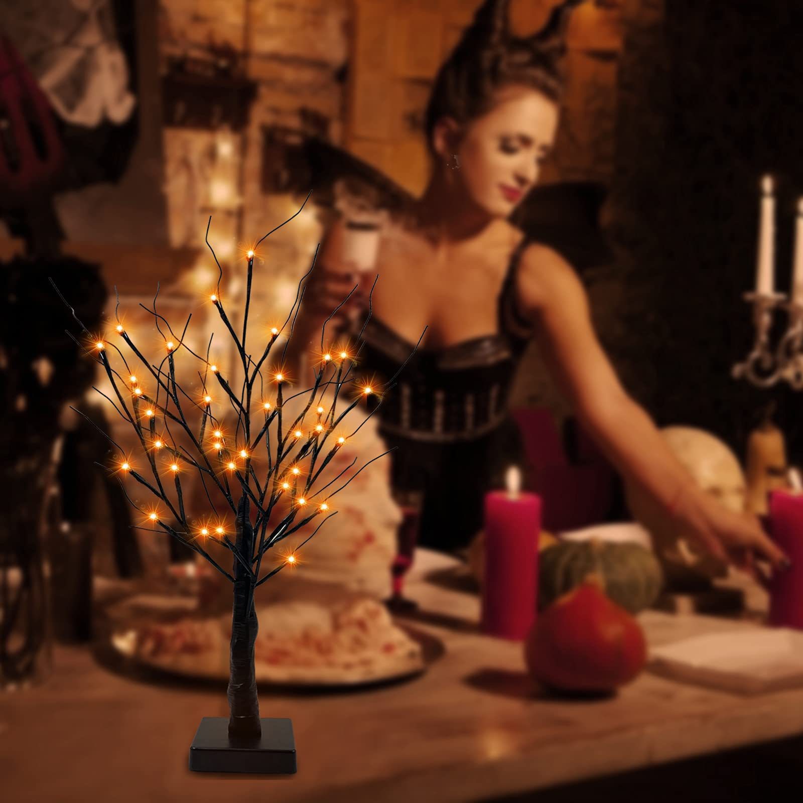 Luces LED de Abedul para Decoración de Halloween, Luces Decorativas para Interiores, Dormitorio, Fiesta, Árbol Artificial Brillante