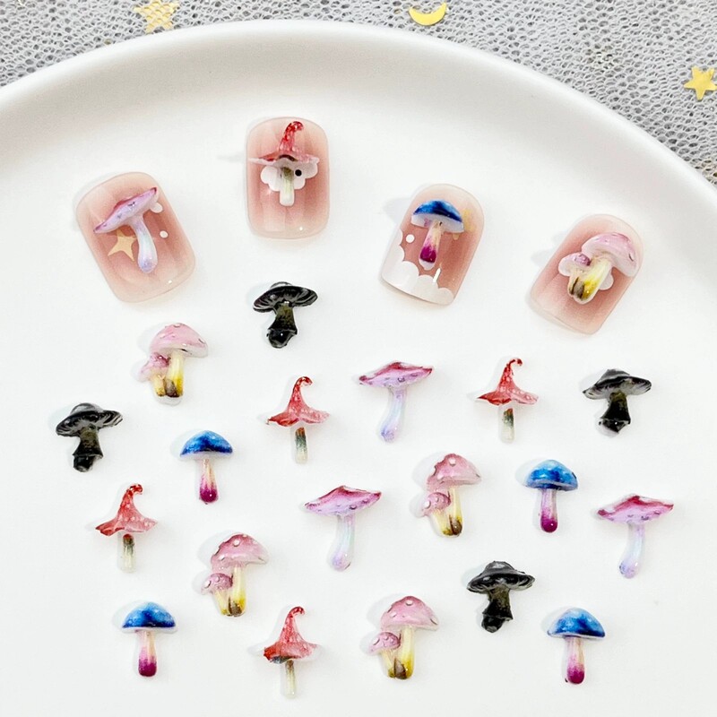 Internet Celebrity Psychedelic Mushroom Nail Art Jewelry Artificial Colorful Mushroom DIY Mobile Phone Case Wearable Nail Resin Accessories