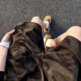 soxiox美式弹力窄版迷彩工装裤男女高级感hiphop高街vibe微喇裤子