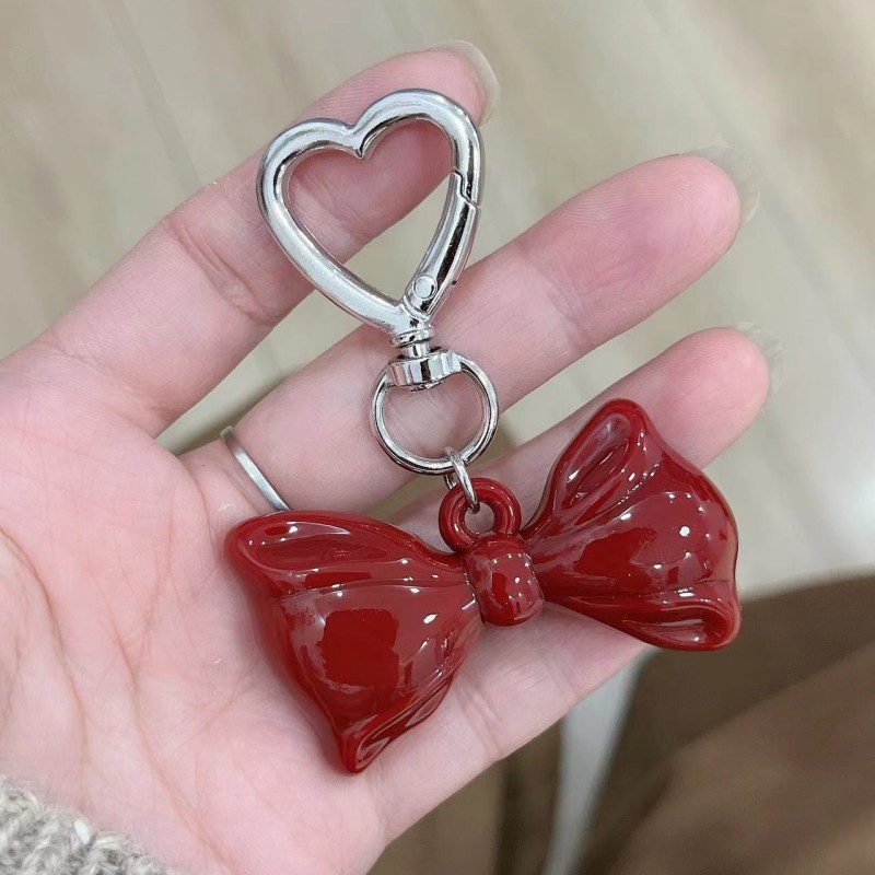 26g Weight Keychain Classification 1 Piece Quantity Daily Occasion Acrylic Material Heart Shape, Bow Knot Pattern Plating Design Sweet Style 1 Piece Sweet Heart Shape Bow Knot Acrylic Plating Keychain 15