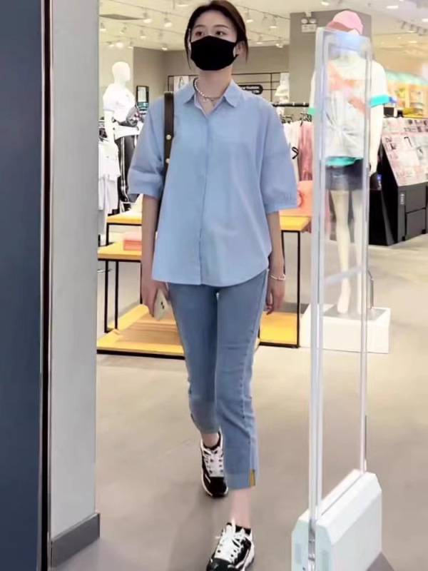 春秋季穿搭一整套2025年新款女装高级感白衬衫显瘦两件套装牛仔裤|undefined