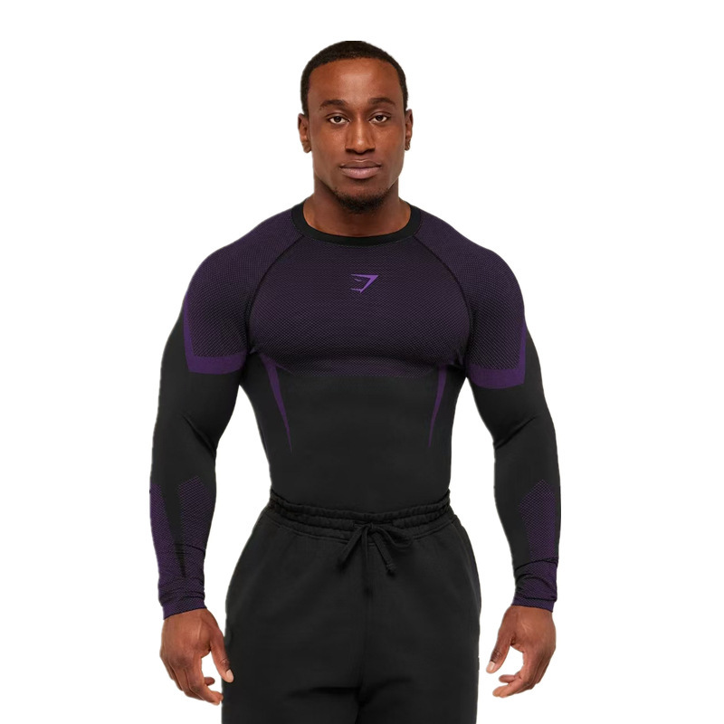 Gymshark Men's Long-Sleeved T-Shirt Sports Muscle Fitness Quick-Drying Breathable Elastic Round-Neck Top Tight-Fitting Training Clothes Gymshark Men's Long-Sleeved T-Shirt Sports Muscle Fitness Quick-Drying Breathable Elastic Round-Neck Top Tight-Fitting Training Clothes