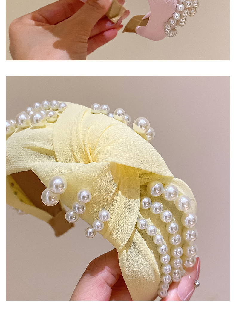 Elegante Forma De U Color Sólido Tela Embutido Perlas Artificiales Banda Para El Cabello display picture 4